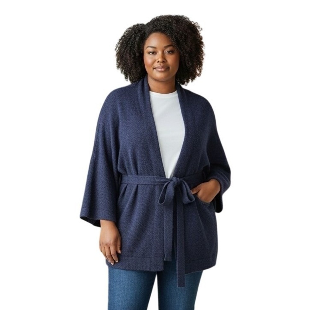 Navy Blue Kimono Sleeve Cardigan Sweater 4X Minimalist Dark Academia Whimsigoth